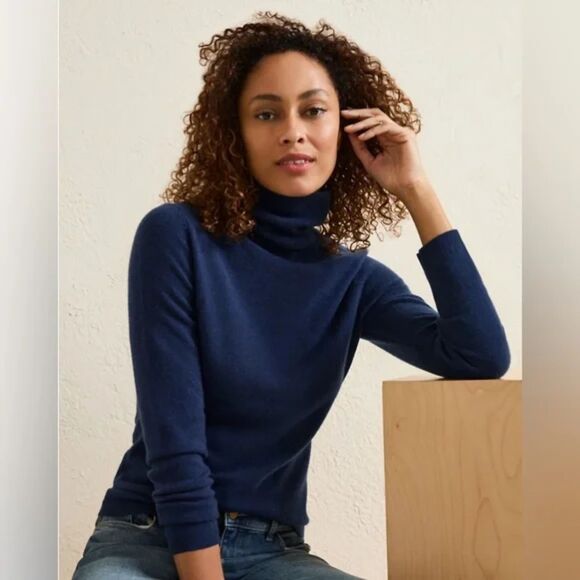 Garnet Hill Cashmere Turtleneck Sweater - Navy XS - Picture 1 of 9